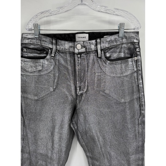 Frame LE CROP MINI BOOT MID-RISE BOOT CUT silver metallic NWT Sz 32 - Picture 2 of 11